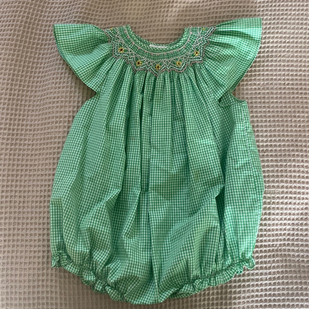 Sunflower smocked gingham bubble